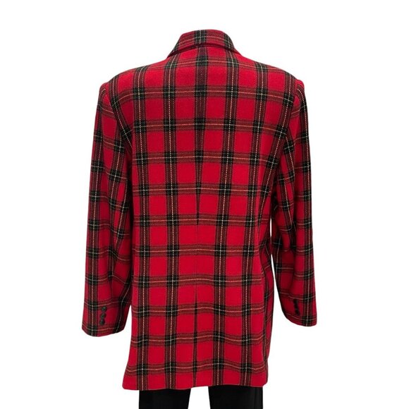 Red Plaid Wool Blend Blazer 16 Oversize Holiday Tartan Retro Preppy Taylor Swift - Picture 6 of 9